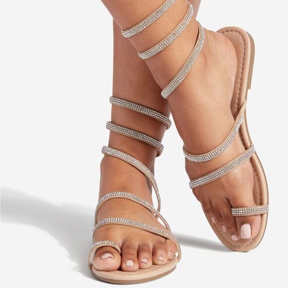 Shoedazzle Beige Geniee Flat Sandal - Size 6 - Picture 1 of 15